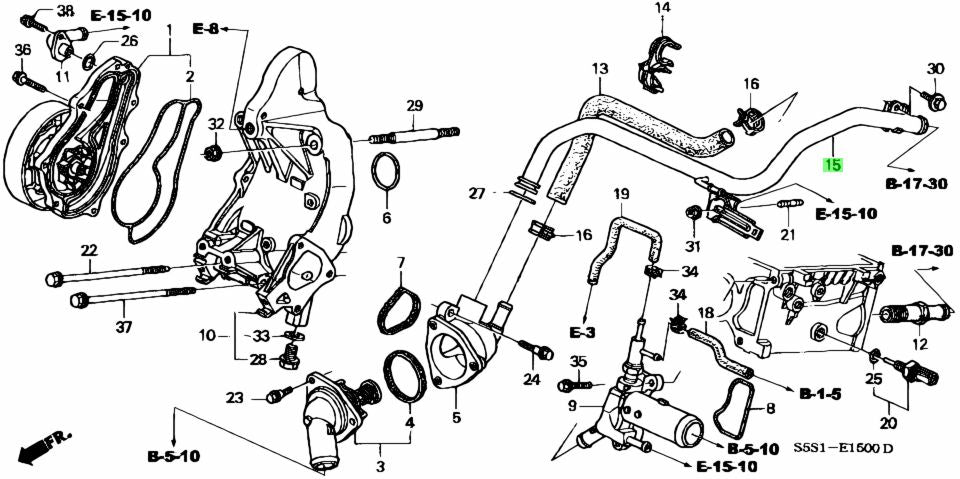 HONDA GENUINE WATER PUMP COOLANT PIPE 19510-PRC-J00 KSERIES WITH O-RINGS(2) EP3 DC5