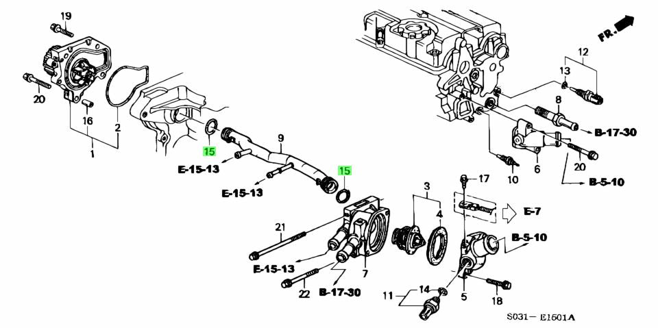 HONDA GENUINE WATER PUMP COOLANT CONNECTING PIPE 19505-PR3-000 WITH O-RINGS(2) B-SERIES DC2 EK4 DK9 DB8 EG6