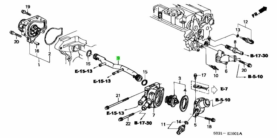 HONDA GENUINE WATER PUMP COOLANT CONNECTING PIPE 19505-PR3-000 WITH O-RINGS(2) B-SERIES DC2 EK4 DK9 DB8 EG6