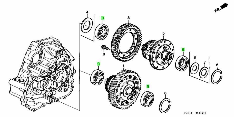 HONDA GENUINE DIFFERENTIAL BEARINGS (PAIR) 91005-P80-E31 BSERIES EK9 DC2 DB8