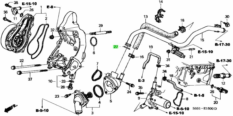 HONDA GENUINE WATER PUMP COOLANT PIPE 19510-PRC-J00 KSERIES WITH O-RINGS(2) EP3 DC5